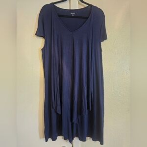 NWOT Kensie XL Dark Blue Vneck Cap Sleeve Dress w/ flowy fabric down front